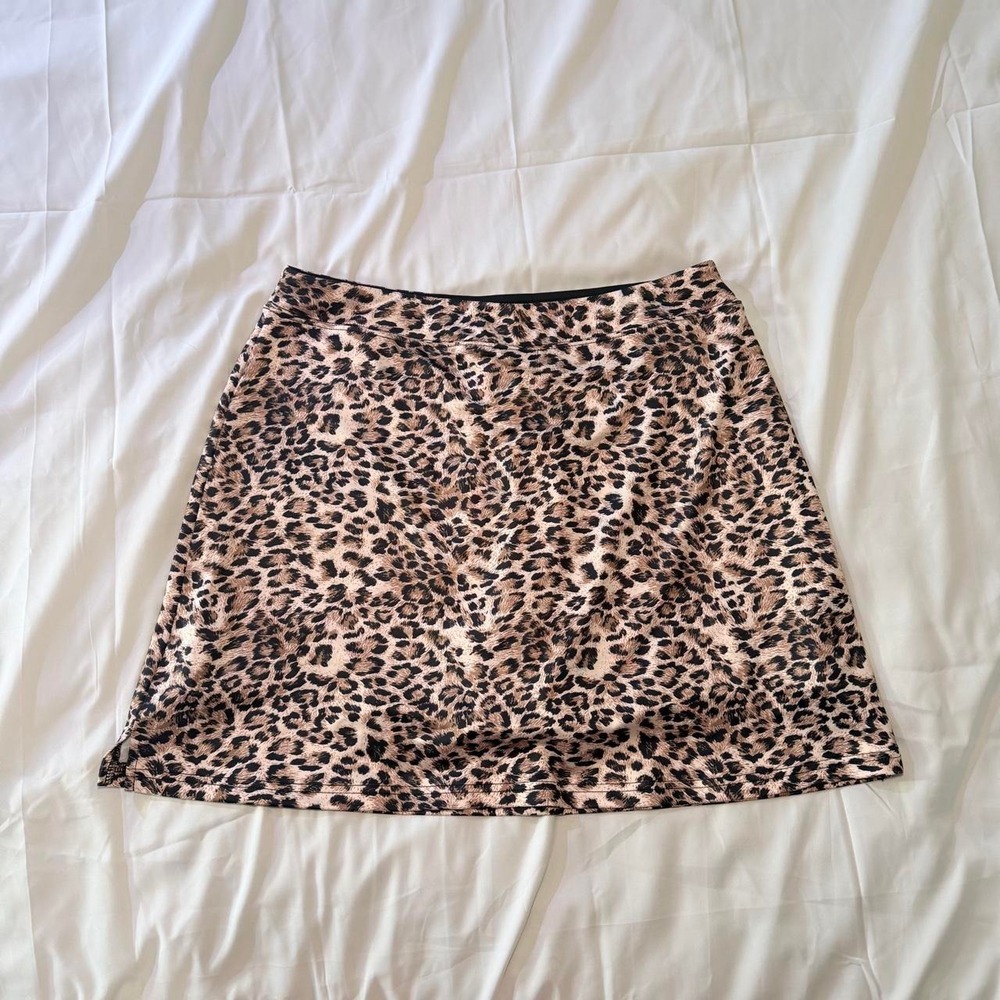 Ekouaer Leopard Print Tummy Control Athletic Mini Skort XL Brown Tan Y2K